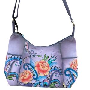 Anuschka Hand Painted Leather Hobo Shoulder/crossbody Bag Genuine Leather